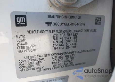 2021 Chevrolet Silverado 1500 4Wd Short Bed Ltz из США, поврежденный, VIN 3GCUYGED4MG448032